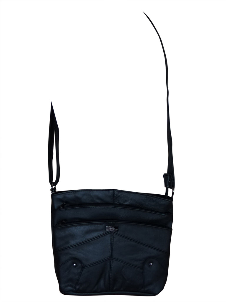 Ladies Leather Shoulder Handbag in Cow Hide Soft Leather - 5 Zipped Pockets - QL741