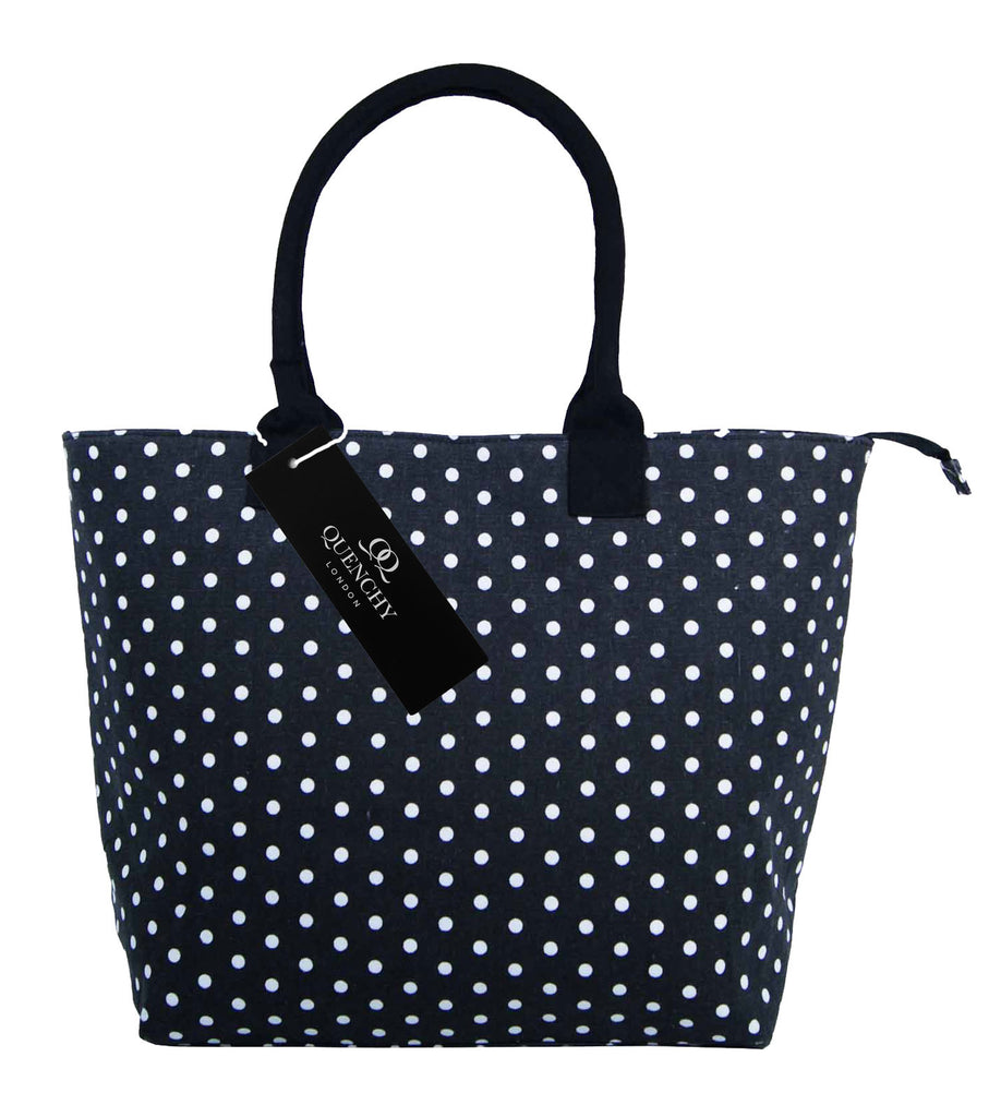 Tote Shopping Beach Handbag Polka Dot Black QL3152Kf