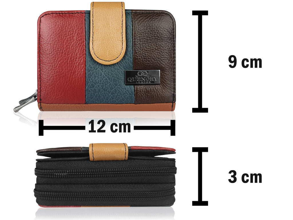 Real Leather Ladies Small Purse Multi Coloured, Designer RFID Blocking
