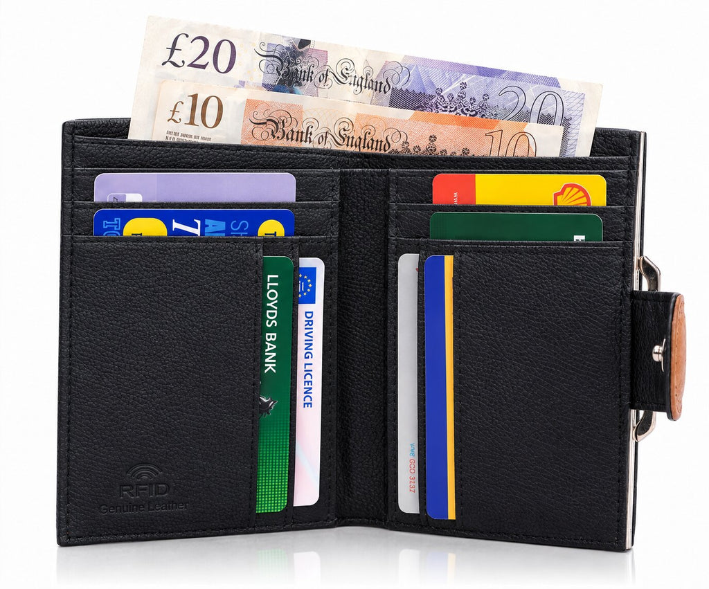 Ladies RFID BLOCKING Leather Purse, 8 Credit Card PROTECTED Spaces Gift Box Available QL439M