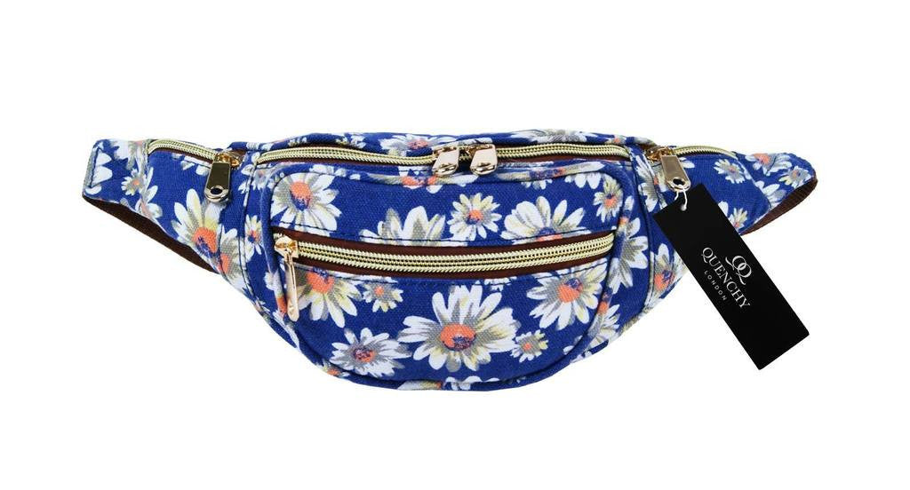 Festival Holiday Bumbag in navy blue floral Print Q4151N