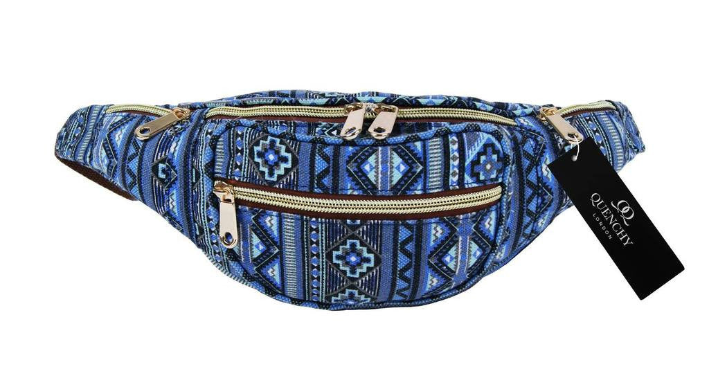 Festival Holiday Bumbag in blue tribal aztec Print Q4154N
