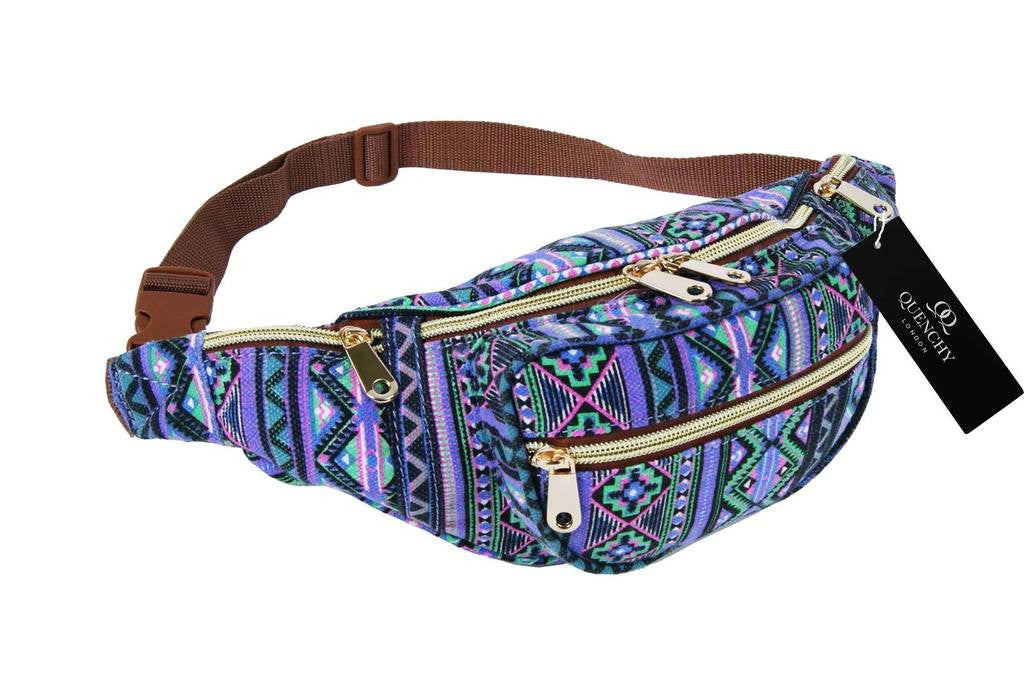 Festival Holiday Bumbag in purple tribal aztec Print Q4154Pu
