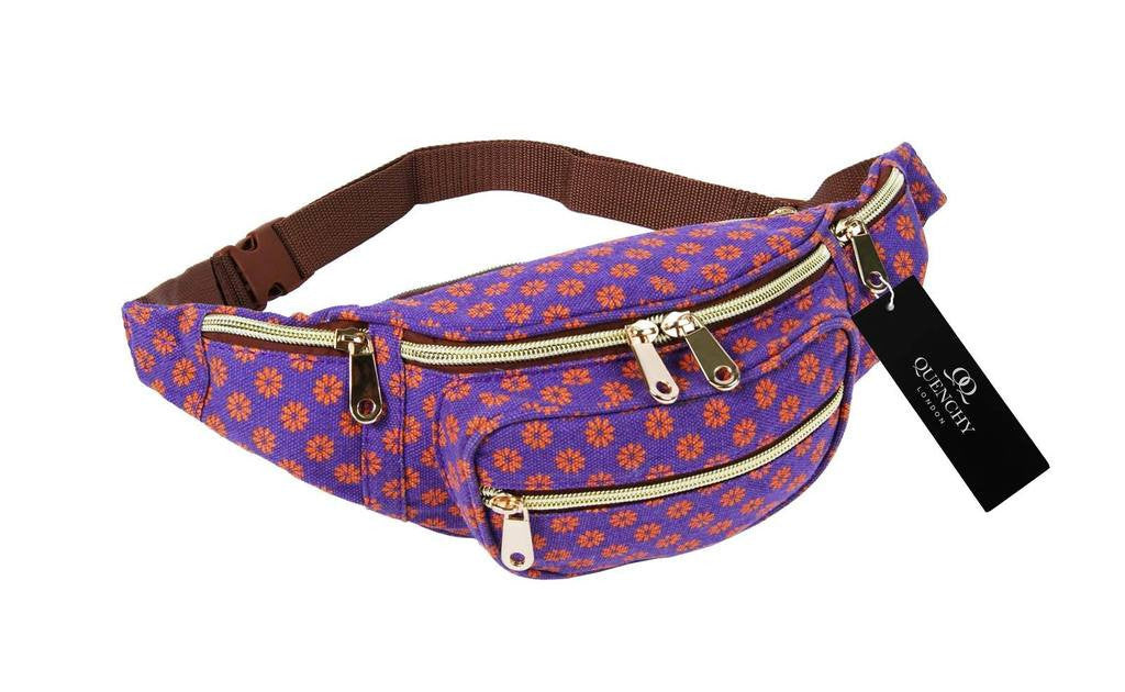 Festival Holiday Bumbag in purple wall flower Print Q4155Pu