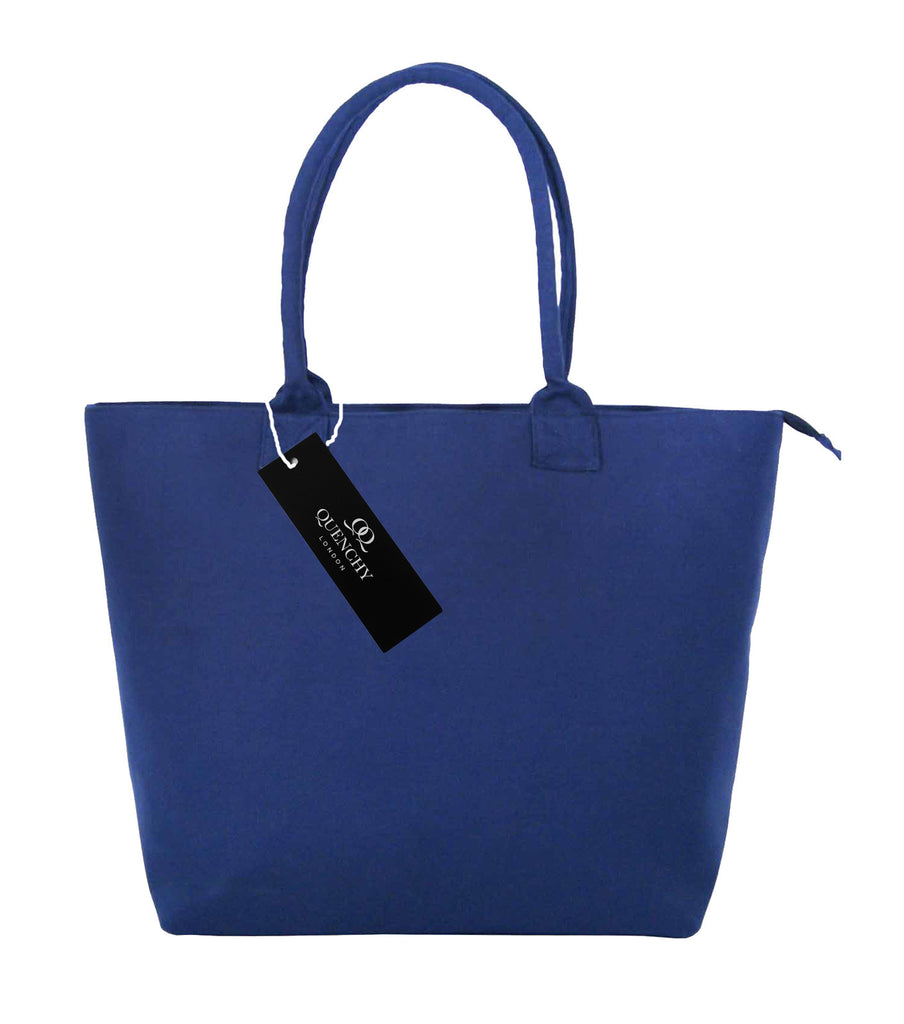 Tote Shopping Beach Handbag Denim Navy Blue QL3156Nf