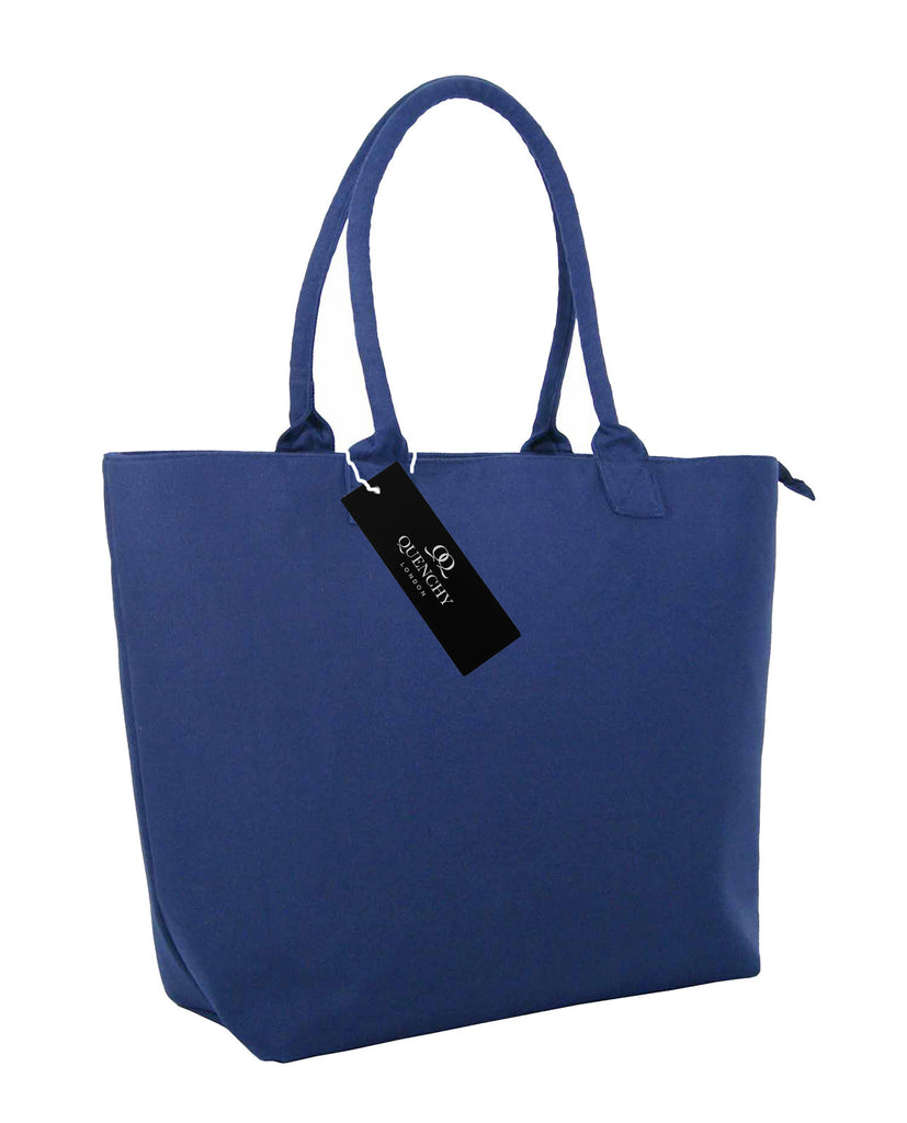 Tote Shopping Beach Handbag Denim Navy Blue QL3156Ns
