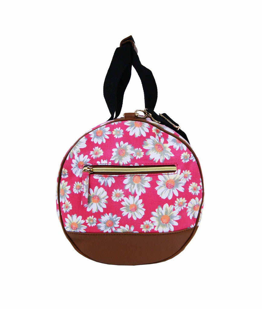 Canvas Travel Holdall Duffel Weekend Overnight Daisy Floral Print Bag QL651P pink end view