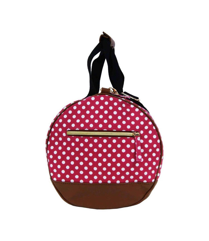 Travel Holdall Duffel Weekend Duffle PolkaDot Dots Print Bag QL652P Pink end view