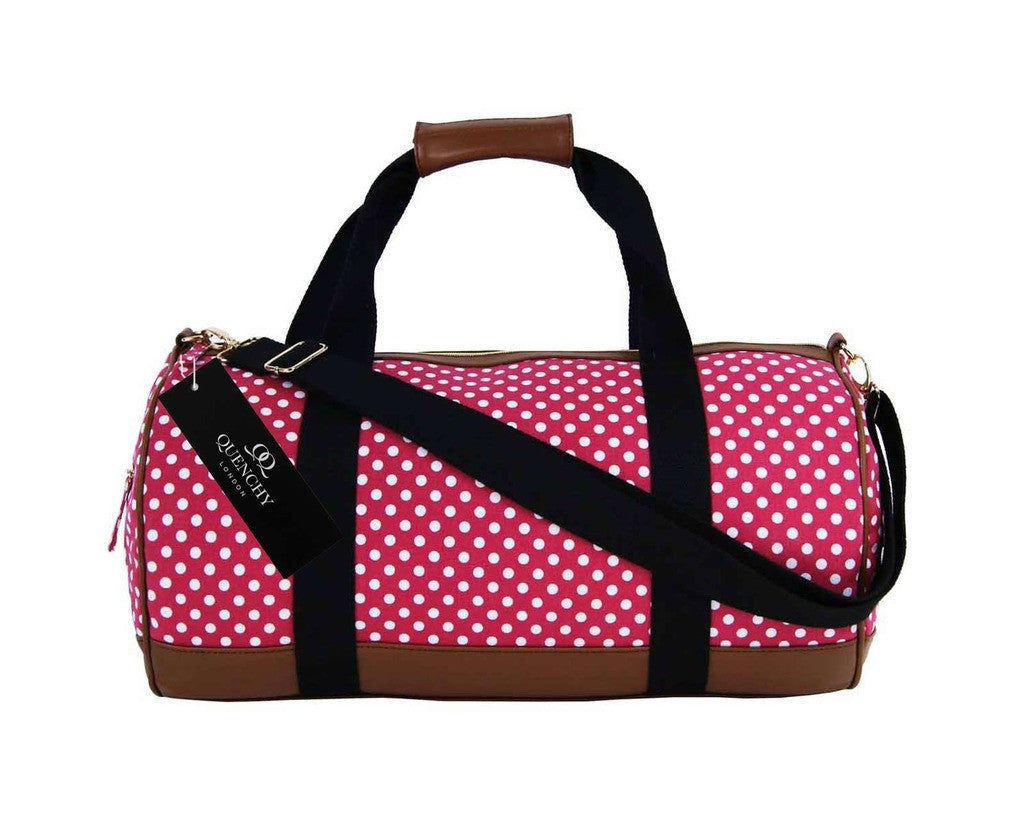 Travel Holdall Duffel Weekend Duffle PolkaDot Dots Print Bag QL652P Pink front view