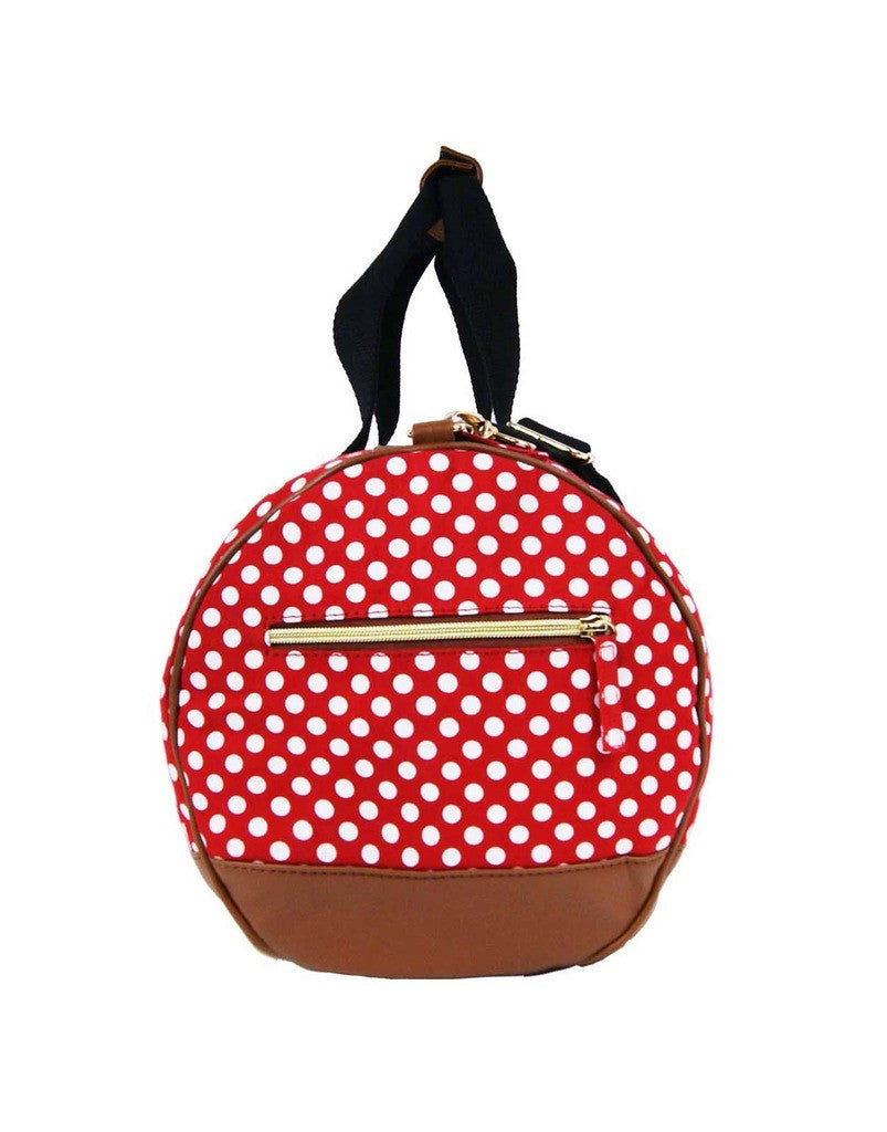 Travel Holdall Duffel Weekend Duffle PolkaDot Dots Print Bag QL652R Red end view