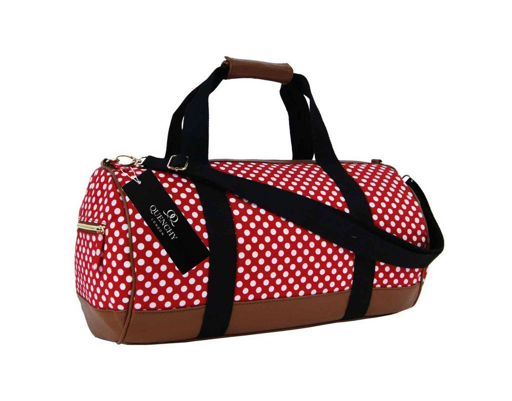 Travel Holdall Duffel Weekend Duffle PolkaDot Dots Print Bag QL652R Red side view