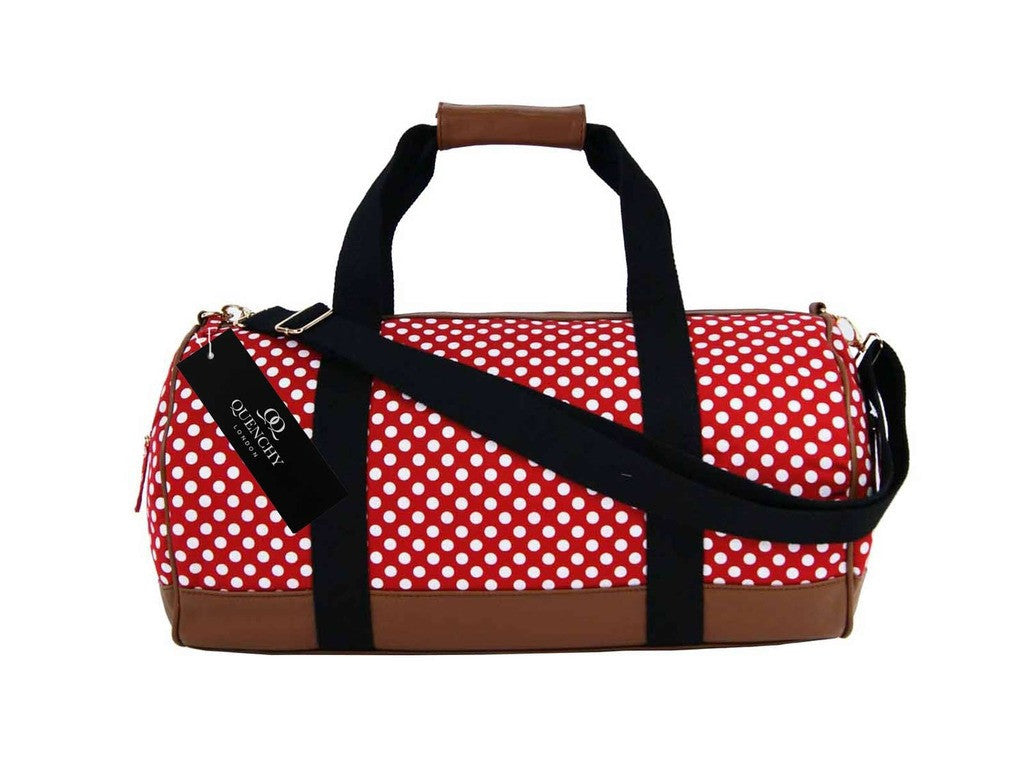 Travel Holdall Duffel Weekend Duffle PolkaDot Dots Print Bag QL652R Red front view