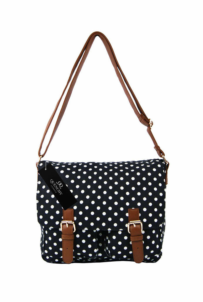 Ladies Womens Girls Satchel Canvas Cross Body Bag Messenger Bags Daisy Print QL5151K (Black)