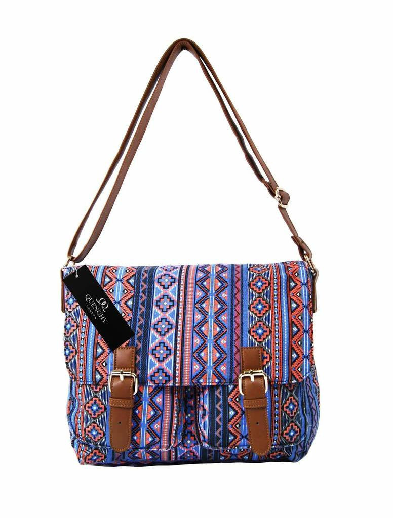 Ladies Womens Girls Satchel Canvas Cross Body Bag Messenger Bags Daisy Print QL5151K (Black)