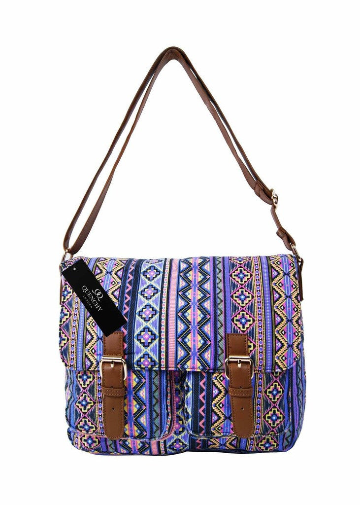 Ladies Womens Girls Satchel Canvas Cross Body Bag Messenger Bags Daisy Print QL5151K (Black)