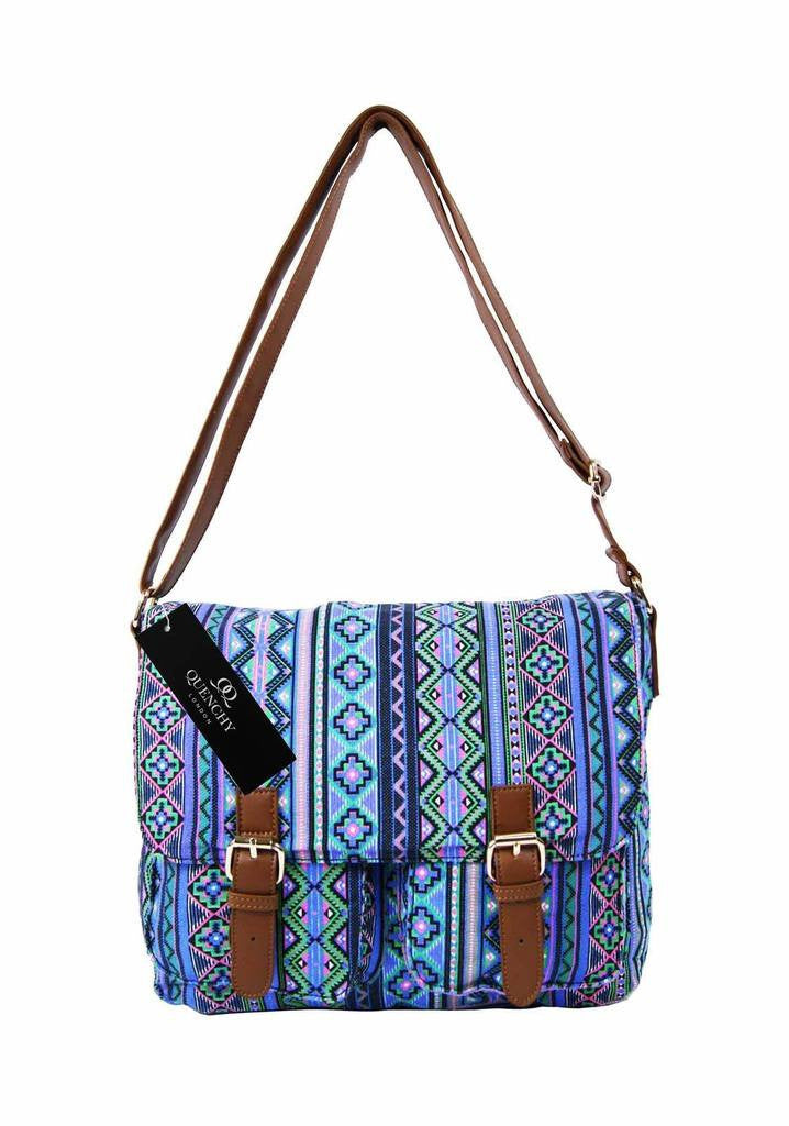 Ladies Womens Girls Satchel Canvas Cross Body Bag Messenger Bags Daisy Print QL5151K (Black)