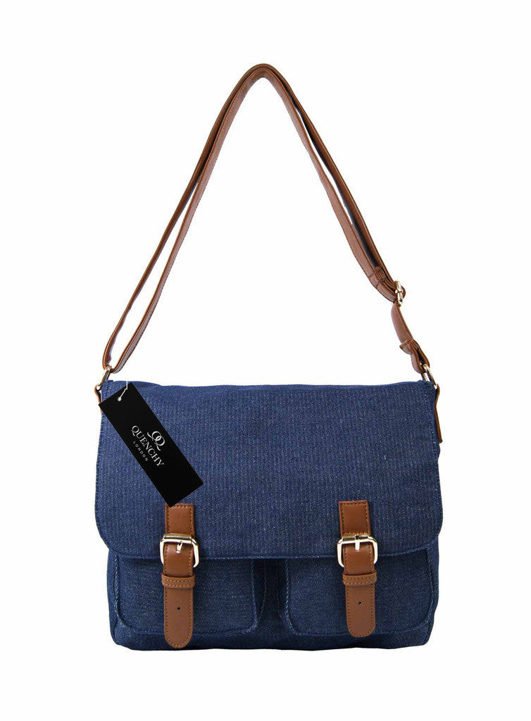 Ladies Womens Girls Satchel Canvas Cross Body Bag Messenger Bags Daisy Print QL5151K (Black)