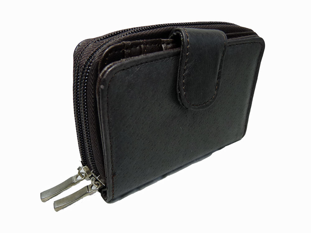 Leather Small Ladies Black Purse, RFID Protected, Zipped Coin Section -  7Bags