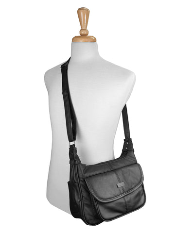 Women's Cross Body Black Handbag - Ladies Real Leather Shoulder Bag QL747