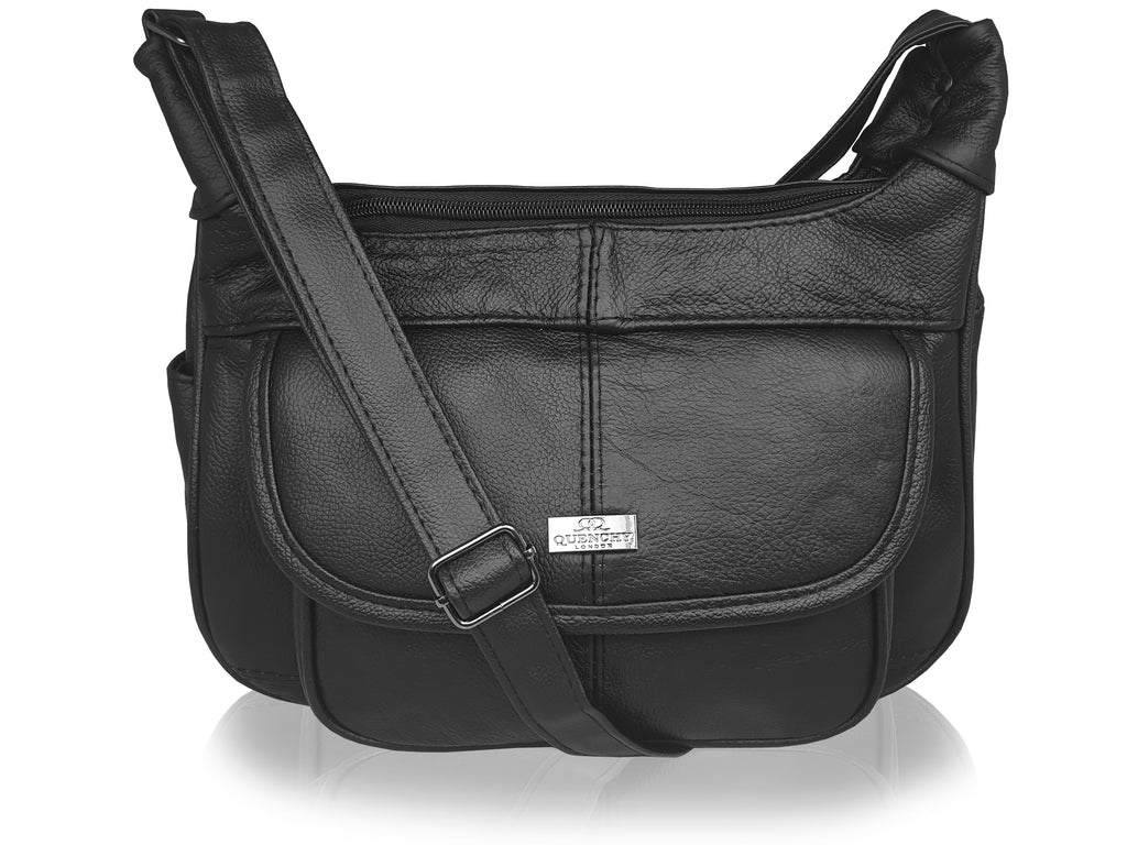 Women's Cross Body Black Handbag - Ladies Real Leather Shoulder Bag