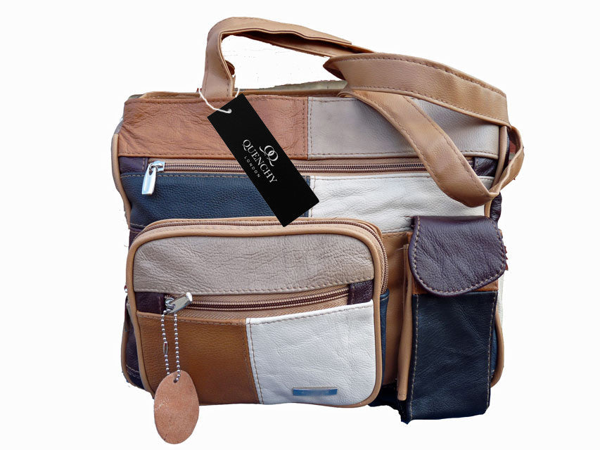 Leather Patchwork Shoulder Bag by Quenchy London