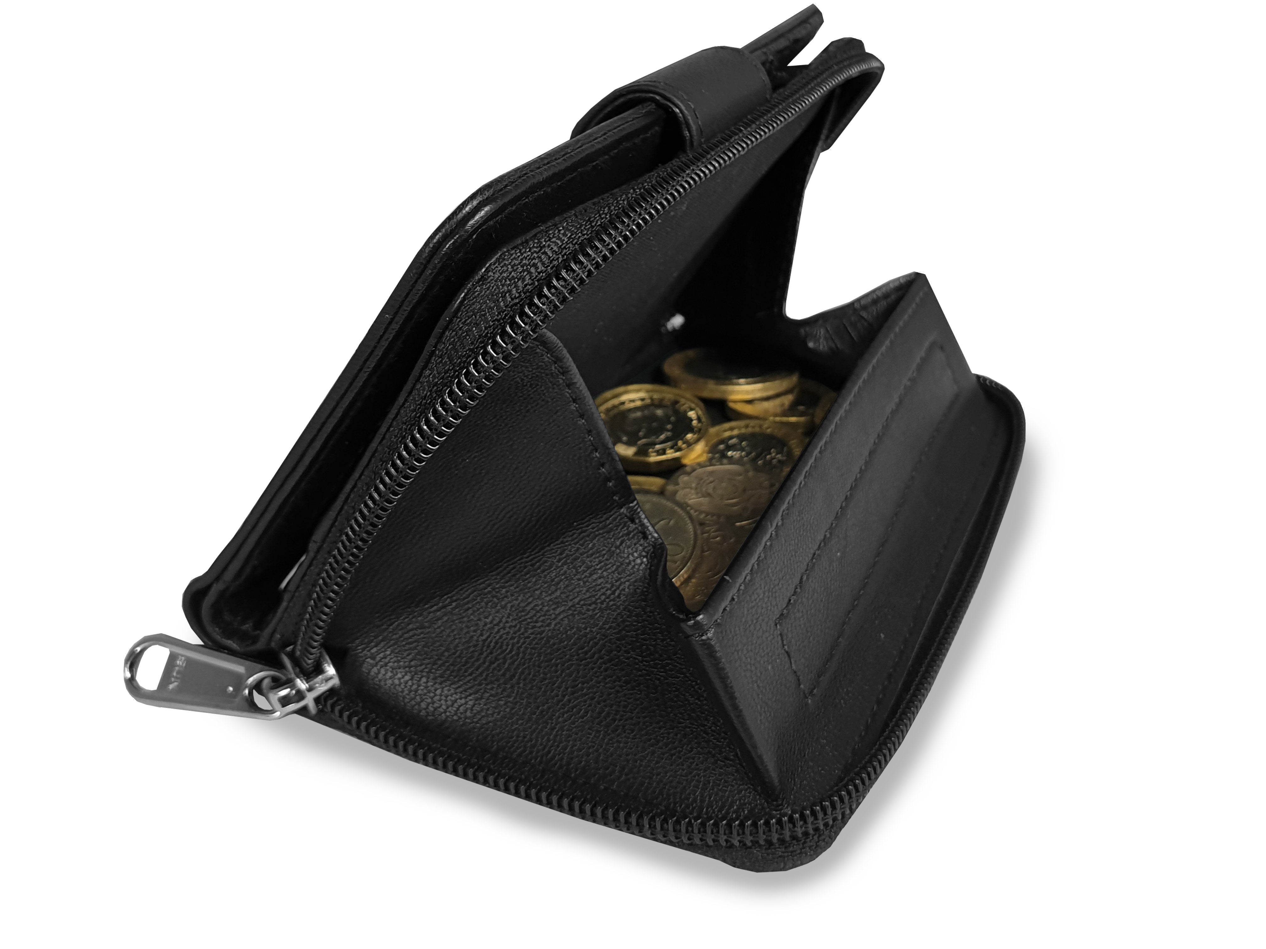 Ladies Designer Leather Purse, RFID Protected Card Slots, Coin