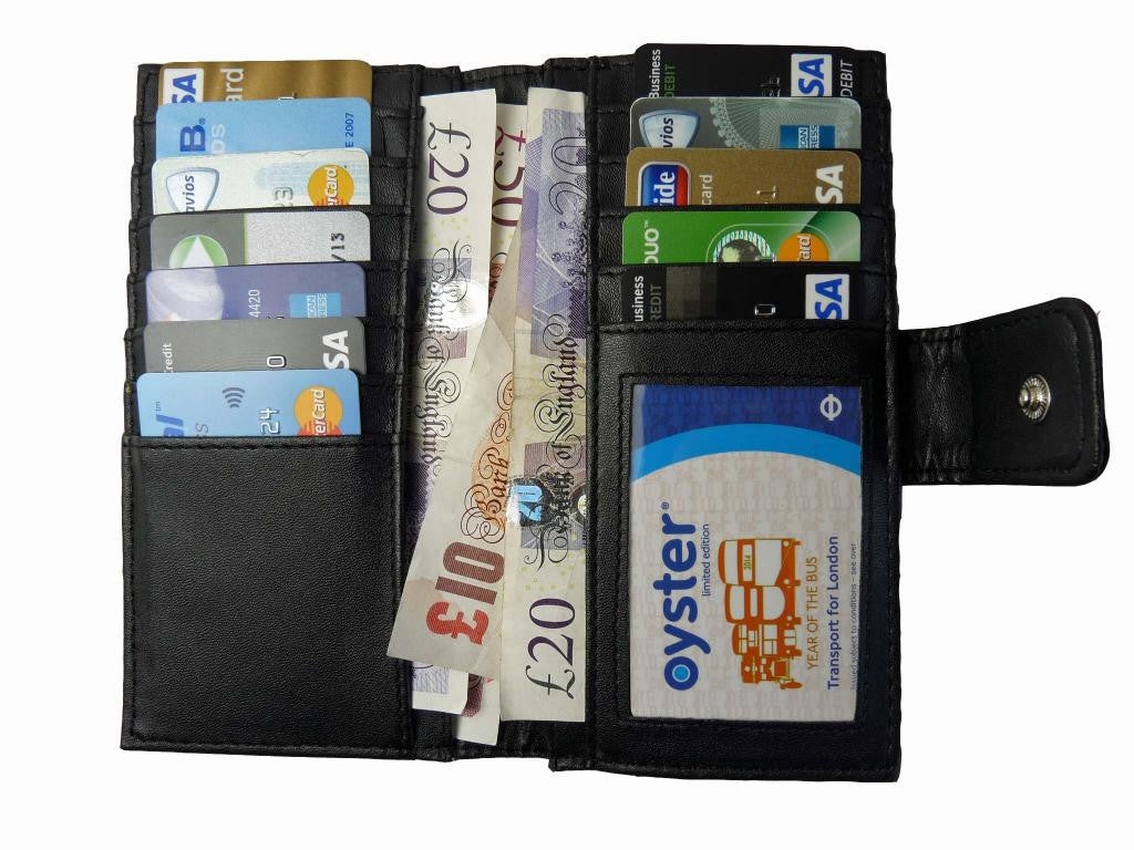 Large Purse Leather 12 Card 2 Coin Slots Framed Ladies Purses Q209M