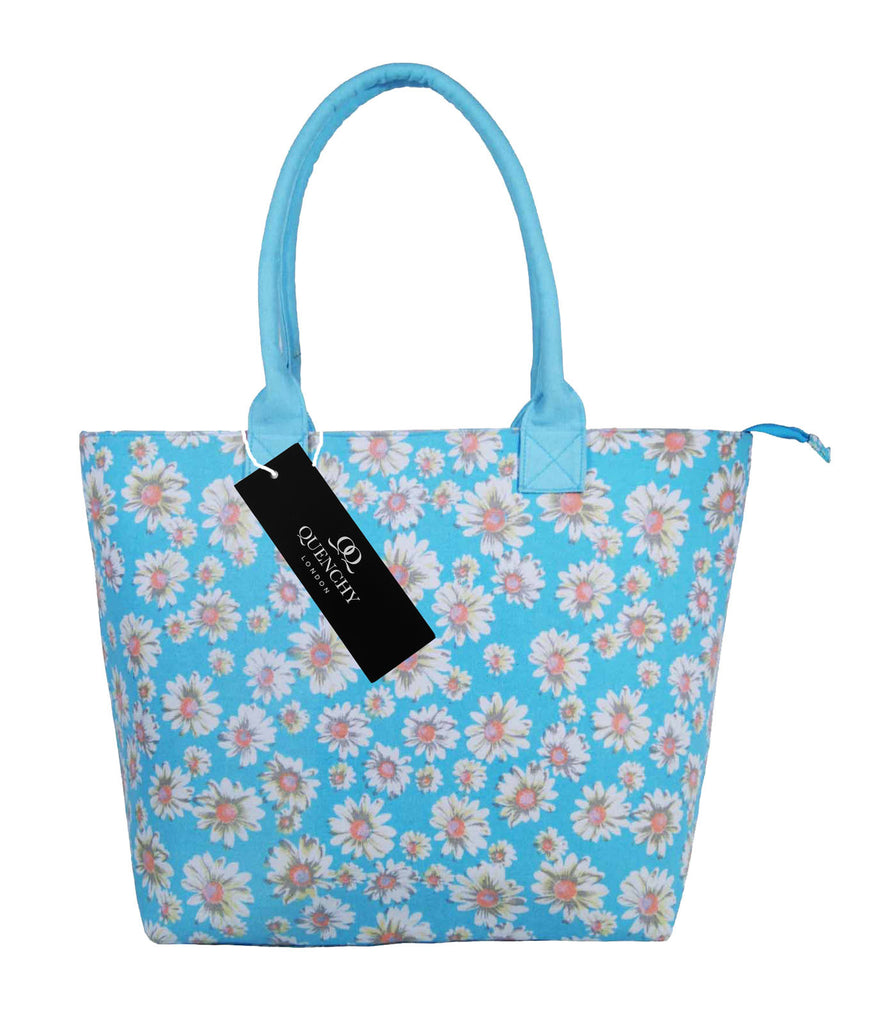 Tote Shopping Beach Handbag Daisy Light Blue QL3151LBf