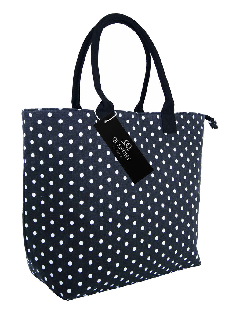 Tote Shopping Beach Handbag Polka Dot Black QL3152Ks