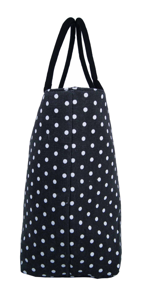 Tote Shopping Beach Handbag Polka Dot Black QL3152Ke