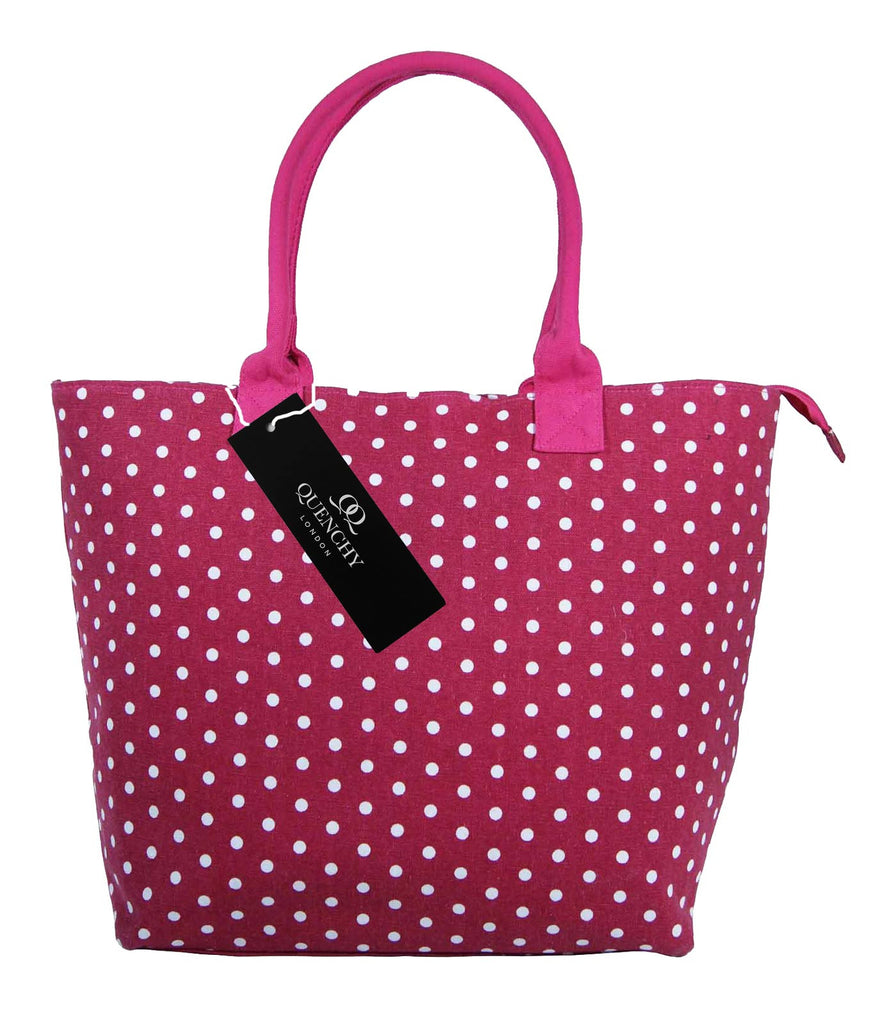 Tote Shopping Beach Handbag Polka Dot Pink QL3152Pf