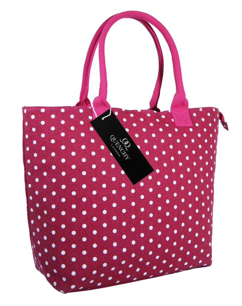 Tote Shopping Beach Handbag Polka Dot Pink QL3152Ps