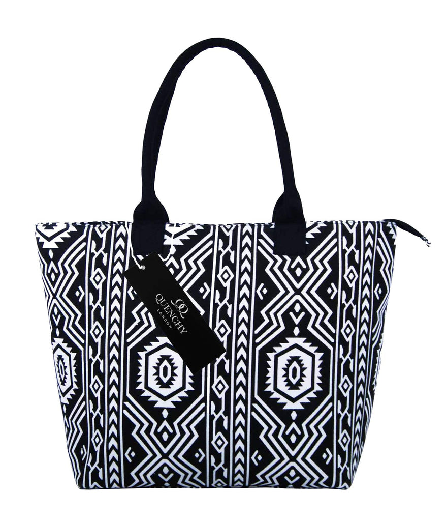 Tote Shopping Beach Handbag Aztec Black QL3154Kf