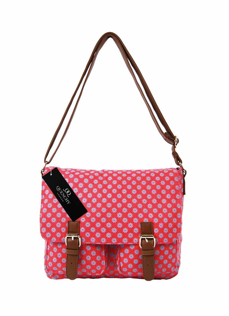 Ladies Womens Girls Satchel Canvas Cross Body Bag Messenger Bags Daisy Print QL5151K (Black)