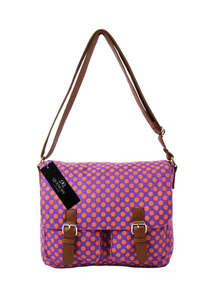 Ladies Womens Girls Satchel Canvas Cross Body Bag Messenger Bags Daisy Print QL5151K (Black)