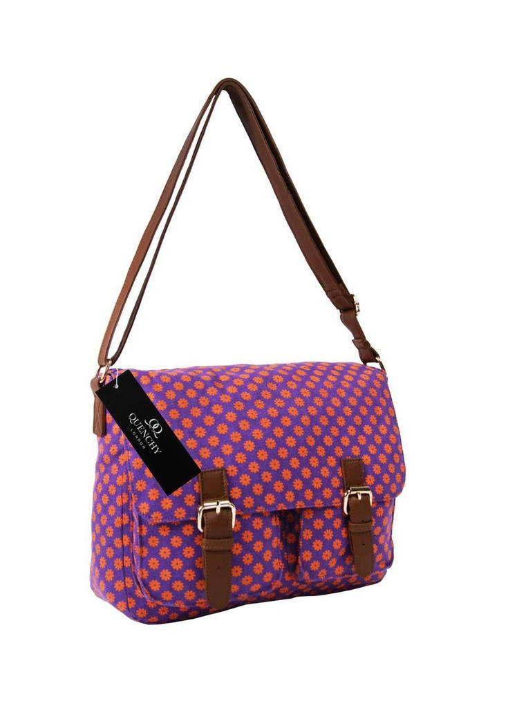 Festival Holiday Satchel in Purple Wall Flower Print Q5155Pu